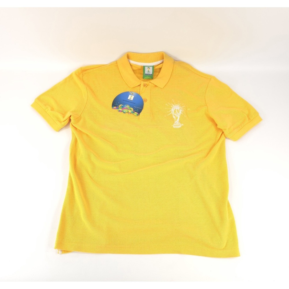 Yellow Colombia NWT polo shirt embroidered 2014 FIFA World Cup trophy logo